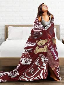 Texas A&M Merch Aggies Throw Blanket Warm Blankets Breathable Air Conditioner Blanket For Car Classic Outdoor Blankets For Picnic For All Season - màu đen - Xem 4