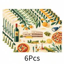 1 pieza Mantel individual de lino, diseño de impresión de alimentos, mantel individual para desayuno, tapete para café, base para tazón, accesorio de cocina, fácil de limpiar, apto para el hogar, restaurante, decoración del comedor, regalo festivo, regalo para amigos, juego de múltiples piezas - Multicolor - Ver 36