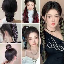 かつら エクステ ヘアエクステ 毛束 カズラ 巻き髪 ウィッグ ゴム付きカズラ 付け毛 巻き髪 ロング 耐熱 ファイバー アイロン可能 ポニーテール 毛束 お団子 三つ編み おしゃれ ファッションアップ イベント ダンス 舞台用 - 写真の通り - チェックする 3