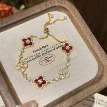 1PC Stainless Steel Fashion High-Sparkle Bracelet, Elegant And Unique Design, Versatile And Simple, High-End Feel, Personalized And Skin-Brightening Hand Jewelry For Women, Gift For Women - Pull-out Four-leaf Clover Bracelet - View 1