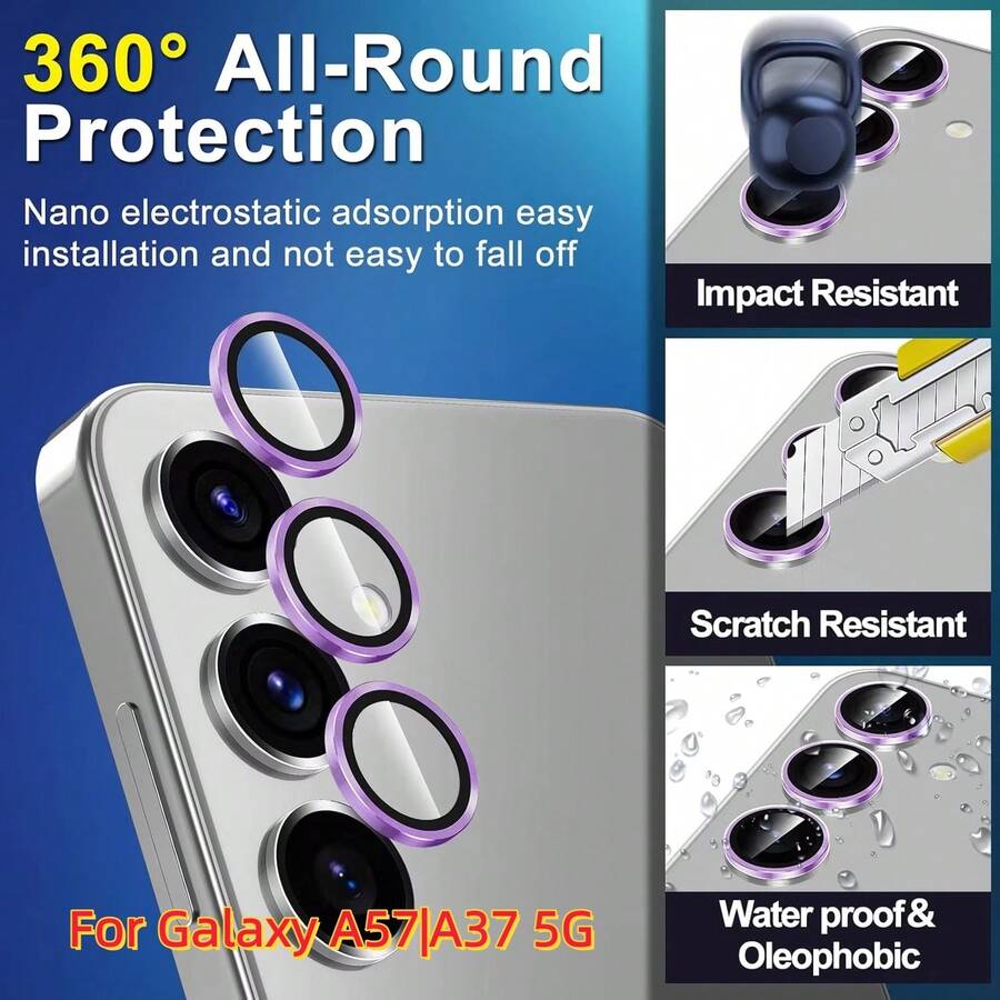 1 pieza Protector de lente de cámara para Samsung Galaxy A37/A57, película protectora de lente de ojo de águila con posicionamiento de protección de cámara, resistente a los arañazos 9H, múltiples opciones de color, protector de lente de ojo de águila con patrón CD, HD claro, resistente a los arañazos, tacto sensible, ajuste preciso, fácil instalación, protección duradera para teléfonos inteligentes. - transparente - Ver 1