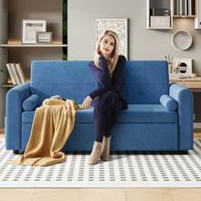Jooli H 2 Seater Sofa Bed, 3-In-1 Convertible Velvet Pull Out Sleeper Sofa With 3-Position Adjustable Backrest, Side Pockets For Living Room, Guest Room, Blue - Blue - View 10