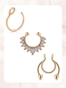 Bộ 3 chiếc khuyên mũi giả 18Gauge 8mm 10mm, khuyên septum giả xỏ lỗ, khuyên mũi kẹp không cần xỏ lỗ, vòng tròn bằng thép không gỉ 316L, đá CZ, bạc, vàng, vàng hồng, không cần xỏ lỗ, dành cho nữ đeo hàng ngày. - Nhẫn mũi giả - Xem 6