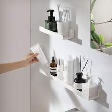 1 Kệ treo tường không cần khoan màu trắng (có keo dán chắc chắn) - Được làm từ nhựa dày dặn, kiểu dáng hiện đại và đơn giản, tiết kiệm không gian, dễ dàng lắp đặt và tháo gỡ, không để lại dấu vết. - trắng - Xem 7