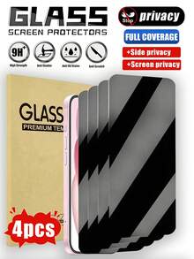 4pcs [Entry-Level Privacy Tempered Glass Film] Equipped With Left And Right Side Privacy Protection Capability, Suitable For Use In Semi-Public Spaces Such As Restaurants, Libraries, And Open Balconies To Maintain Information Privacy. Tempered Glass Material Reduces Potential Damage From Minor Scratches, And The Surface Oil-Repellent Layer Provides A Smooth Experience. Fully Manual Application, No Auxiliary Positioning Mold. Compatible With IPhone And Other Models. - Black - View 10