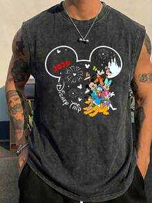 Disney Trip 2026 Washed Sleeveless Tank Top, Mickey & Friends Castle Firework Graphic Tee, Vintage Oversized Casual Muscle Shirt, Perfect For Theme Park Trips & Fans - màu đen - Xem 3