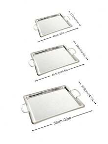 ALMAMARA 1/2/3pcs Luxury Silver Rectangular Decorative Tray, Embossed With Exquisite Floral Pattern, Featuring Premium Woven Edge And Curved Metal Handles, Elegant Multi-Purpose Decorative Tray, Suitable For Tea, Coffee, Party, Wedding And High-End Home Decor - Multicolor - View 5