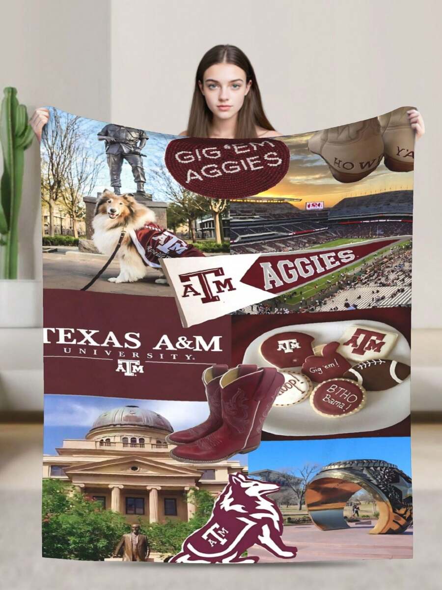 Texas A&M Merch Aggies Throw Blanket Warm Blankets Breathable Air Conditioner Blanket For Car Classic Outdoor Blankets For Picnic For All Season - Black - View 1
