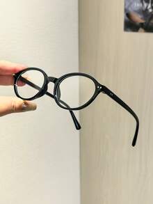 1件女款高品質橢圓框平光眼鏡，透明鏡片，輕量精緻，時尚休閒風，適合日常通勤、閱讀、辦公、校園佩戴，附眼鏡盒 - 彩色 - 查看 7