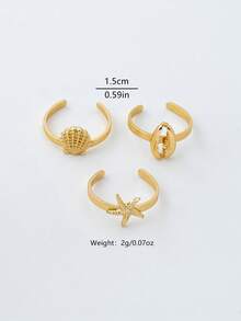 3件套海洋系列度假风海星贝壳脚链（女士款） - 金黃色 - 查看 4