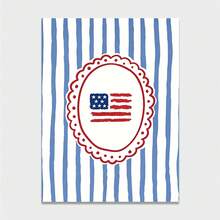 1幅复古装饰画，适合7月4日美国独立日，蓝白条纹，手绘美国国旗，蕾丝图案，农舍风格，适用于客厅、餐厅、玄关、卧室，营造独立日氛围，无框 - 彩色 - 查看 11