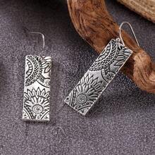 Retro Floral Retro Pattern Rectangular Long Earrings, Simple Accessory For Women's Daily Outings And Vacations - Silver - View 6