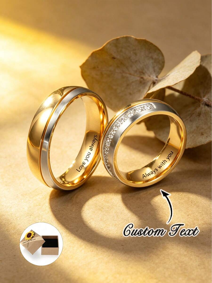 1pc Personalized Engraved Ring, Gold Couple Ring, Valentine's Day Gift, Suitable For Engagement, Wedding Ring, Gift For Her, Customized Couple Gift, Gold Minimalist Ring, Ideal Gift For Him/Her - Women - View 1