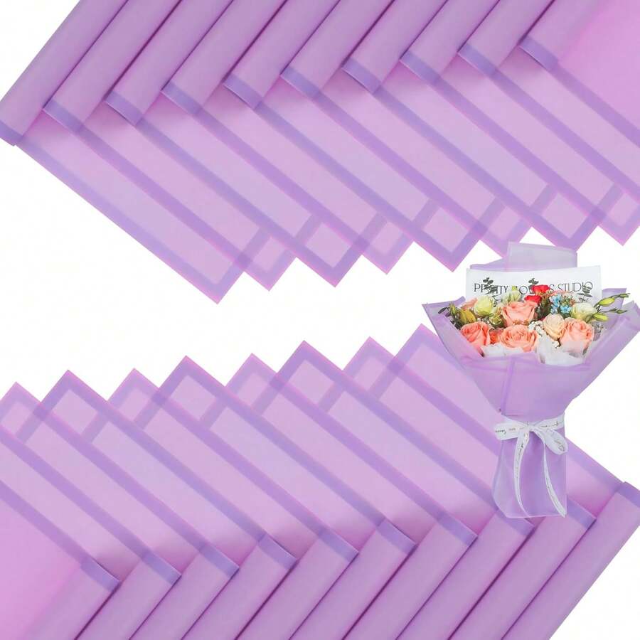 FUHITIM 20 Sheets Flower Wrapping Paper - Waterproof Floral Bouquet Packaging Paper For DIY Crafts,Florist Supplies Packaging Paper For Wedding Birthday Gift (Translucent Lilac Purple) - ColorY - 查看 1