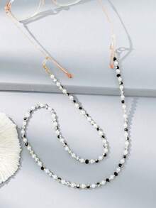 1pc Crystal & Pearl Beaded Eyeglasses Chain - Black - View 5