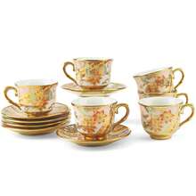 6 Pcs Espresso Cups Set ,Porcelain Coffee Cups With Saucers Set, 3.4oz  Vintage Floral Tea Cups For Women Afternoon Tea Party - 100 ML Tea Cups For Mocha Cappuccino Home Kitchen Holiday Gift - Multicolor - View 8
