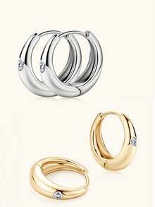 ConiiW Đôi bông tai bạc 925 đính đá Moissanite tròn, thời trang, tối giản, cá tính và thanh lịch, thiết kế tinh tế, đa năng và chất lượng cao, món quà lý tưởng dành cho nam giới tặng nữ giới. - Vàng - Xem 4