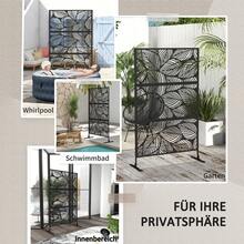 Garden Screen 122 X 198 Cm, Balcony Privacy Screen, Leaf Pattern, Steel Partition With Bracket, Room Divider, Black - Black - View 2