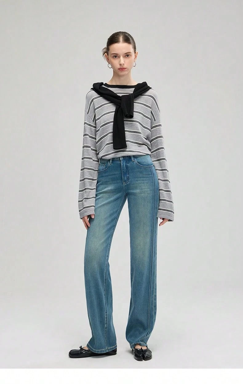 Women's Stylish Low Rise Straight Leg Jeans Loose Fit Wide Leg Casual Autumn Denim Pants - Blue Rating - View 1
