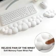 2pcs/Set Cloud Shaped Mouse Pad & Keyboard Wrist Rest, Memory Foam Ergonomic Wrist Support Pad, Non-Slip Silicone & PU Leather Soft Surface, Computer Accessories For Office & Gaming, Unisex - View 4
