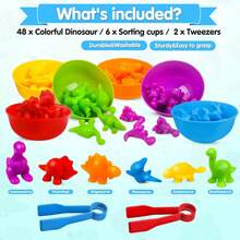 2pcs Clips + 6pcs Bowls + 48pcs Dinosaur Toys Matching Game, Color Sorting Bowls Toys, Educational Sensory STEM Toys, Suitable For Boys & Girls 3+ Years Old, Stacking Bowls Matching Game For Preschool Math, With Sorting Bowls, Plastic Clips, Great Gift For 3 4 5 Year Old Kids - Multicolor - View 3