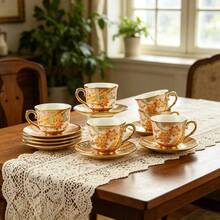 6 Pcs Espresso Cups Set ,Porcelain Coffee Cups With Saucers Set, 3.4oz  Vintage Floral Tea Cups For Women Afternoon Tea Party - 100 ML Tea Cups For Mocha Cappuccino Home Kitchen Holiday Gift - Multicolor - View 2