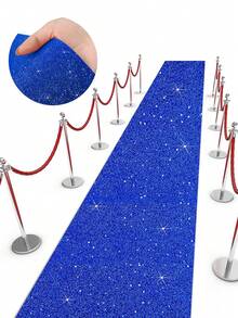 1pc Glitter Blue Carpet, 75cm W *500/300/100cm L Carpet Runner Runway Rug Thickness For Prom Wedding Outdoor Indoor Hallway Party Decoration - View 1