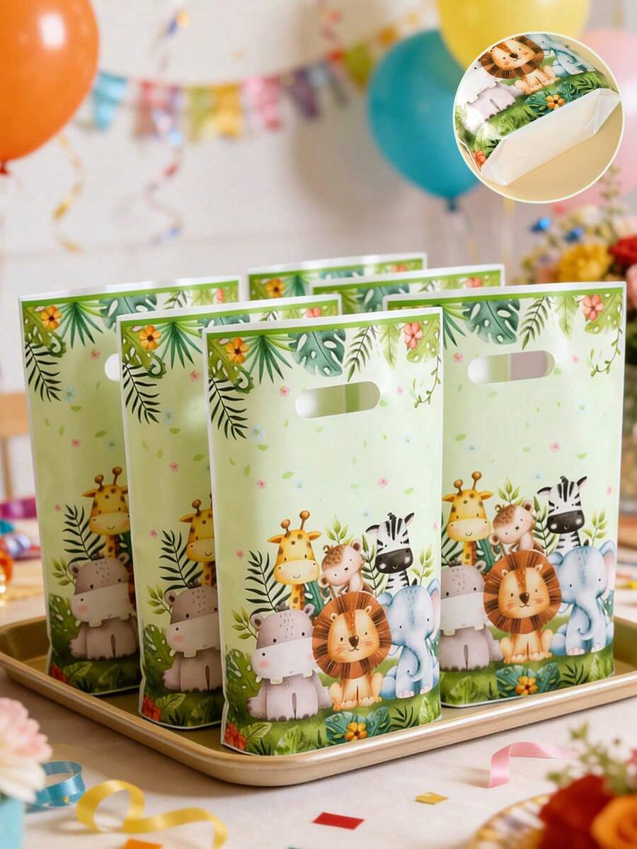 25/50個叢林動物圖案禮品袋,嬰兒洗禮派對贈品,叢林探險主題派對用品,生日裝飾,立式袋,叢林動物主題手提袋,性別揭曉派對慶祝,收納袋,1歲生日派對裝飾,手提袋,男孩/女孩禮物,禮品包裝袋 - 叢林動物 - 查看 1