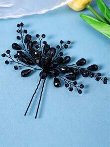 1pc Elegant Black Retro Hair Clip, Bridal Wedding Headpiece, Party Accessory,Festival,Birthday - Black - View 2