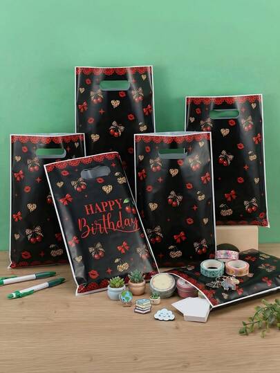 20pcs Happy Birthday Cherry Party Gift Bags, Portable Handheld Decorative Gift Bags With Cherry Pattern, Suitable For Cherry-Themed Birthday Parties, Birthday Gatherings, Holidays, And Supermarket Gift Packaging Supplies