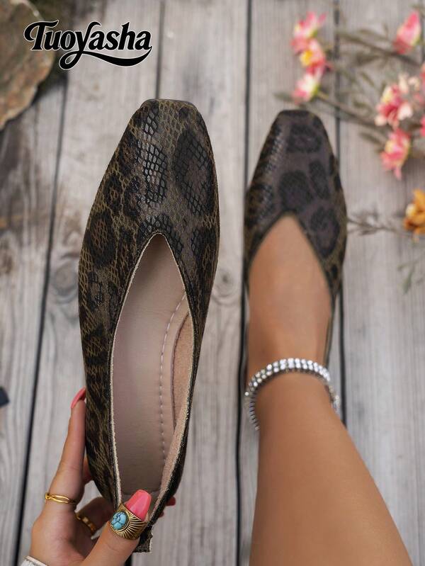 Retro Leopardmönstrade Platta Loafers, Platta Skor med Fyrkantig Tå, Nya Damskor, Moderiktiga Mångsidiga, Mjuka & Bekväma Slip-On för Daglig Pendling,