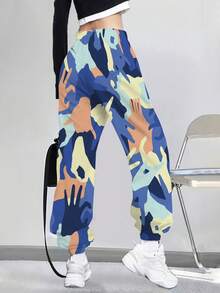 Women's Fashionable Casual Comfortable Trousers Abstract Camouflage Pattern With Blue Orange And Yellow Shapes Drawstring Design 3D Printed Athletic Sweatpants,Suitable For Everyday Wear In Spring, Summer And Autumn - style - 查看 3