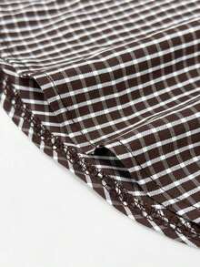 Nueva camisa casual de manga larga con lazo, puños y cuadros, elegante y de estilo para vacaciones, minimalista para ir al trabajo, uso diario, té, todas las estaciones, primavera - Café integral - Ver 7