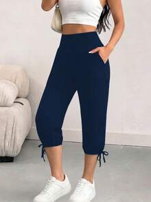 Pantalones de yoga para mujer, capri, holgados, para hacer ejercicio, cómodos, para estar en casa, con bolsillos - -9 - Ver 5