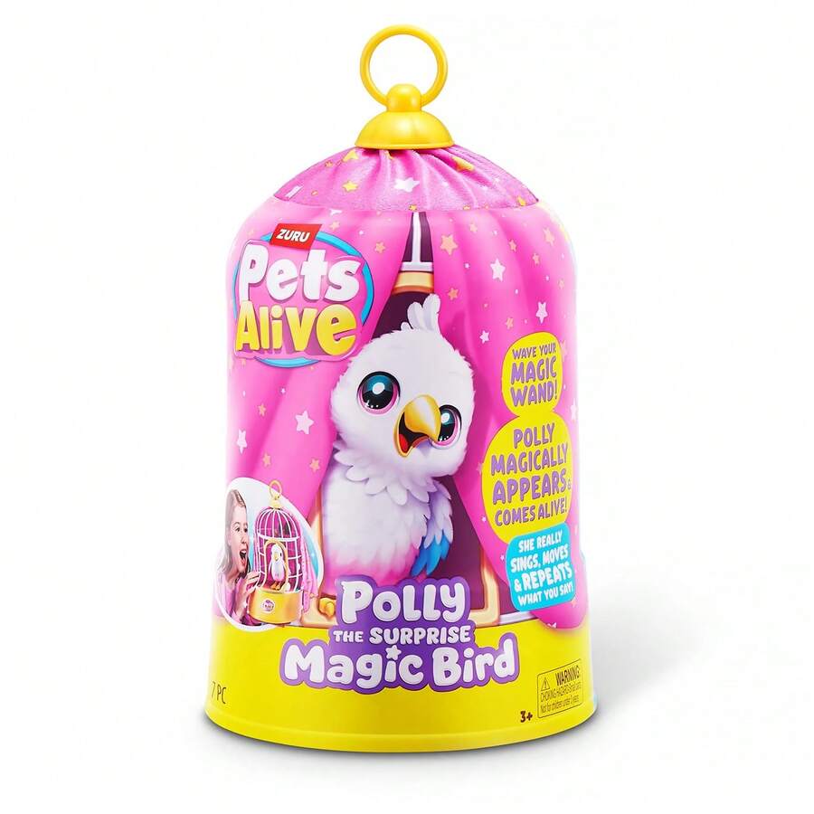 ZURU Polly Magic Bird de Pets Alive, juguete electrónico interactivo para mascotas, pájaro de peluche parlante y repetitivo, regalo lindo y novedoso para niñas y niños de 3+ años