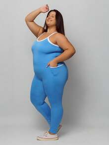 Plus Size Fitness Jumpsuit With Pocket 11312 - 藍色 - 查看 2