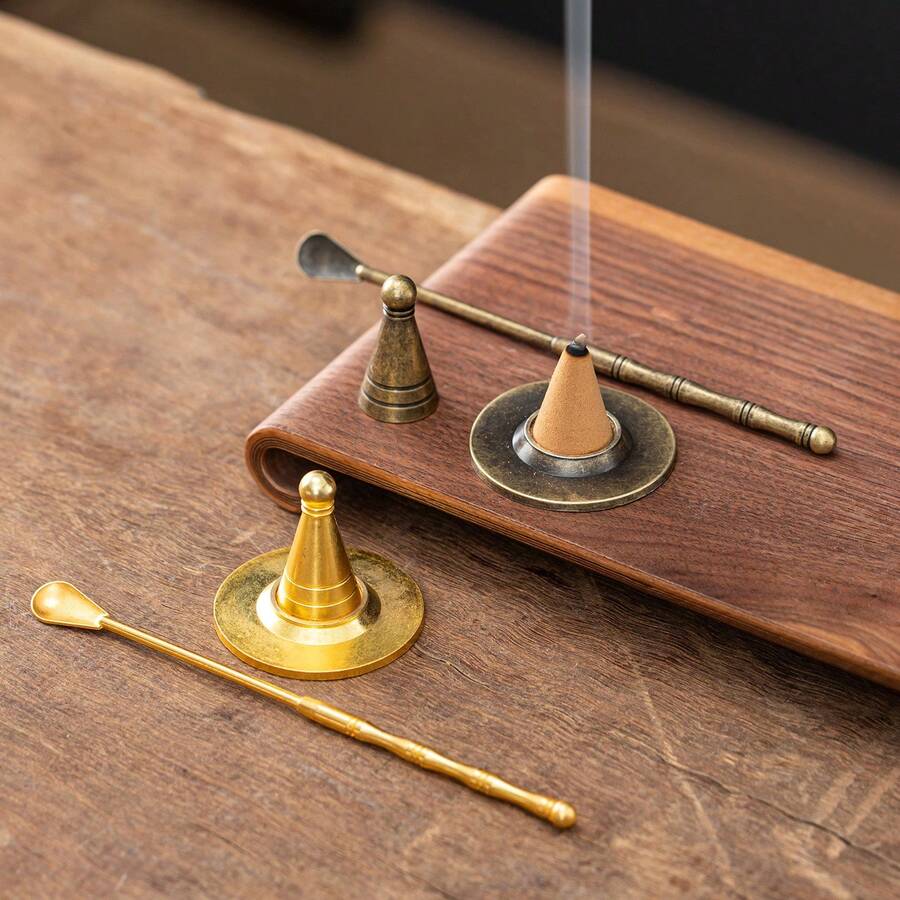 1 Set Brass Incense Mold Kit, Beginner Incense Art Tools Set - Incense Spoon, Incense Chopsticks, Ash Presser, Incense Cone Mold - Multicolor - View 1
