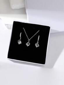GEREIT 1 Set de Collar con Colgante de Cubo de Acero Inoxidable y Circonita y Aretes, Adecuado para Mujeres, Regalo de Vacaciones, Regalo del Día de la Madre (Viene con Caja de Regalo) - Dorado - Ver 17