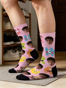 1 Pair Customized Socks, Beach Style, Customized Face Socks, Funny Customized Photo Socks, Customized Printed Socks, Cute Adult Socks, Customized Pattern Socks - Multicolor - View 4