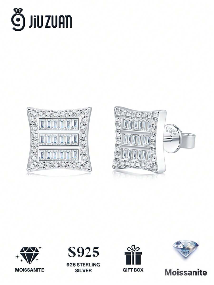 1 Đôi bông tai bạc 925 đính đá Moissanite, trang sức trang trí, quà tặng Ngày của Mẹ, Ngày Valentine, đám cưới, kỷ niệm, sinh nhật, đeo hàng ngày.