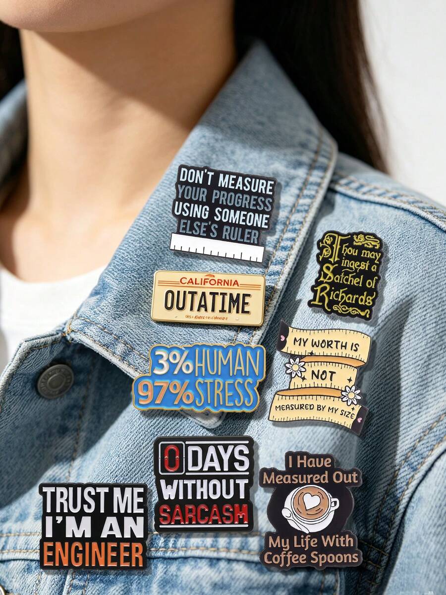 1組復古電影台詞琺瑯胸針,包含「Outatime」設計與幽默主題徽章,流行文化領飾針,適用於包包 - 彩色 - 查看 1