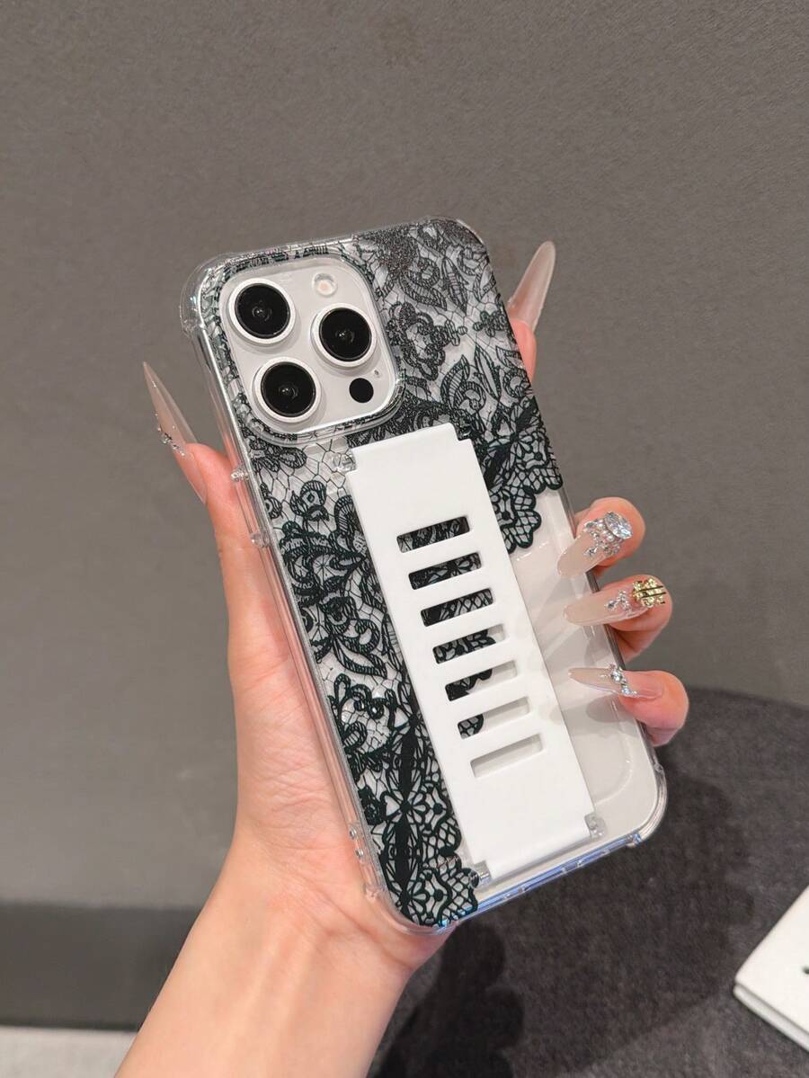 1pc Transparent Shockproof TPU Silicone Phone Case With Detachable Wrist Strap, UV Printed Lace Floral Pattern, Suitable For IPhone 7/8/7 Plus/8 Plus/X/XS/XR/XS Max/11/11 Pro/11 Pro Max/12/12 Pro/12 Pro Max/12 Mini/13/13 Pro/13 Pro Max/13 Mini/14/14 Pro/14 Pro Max/14 Plus/15/15 Pro/15 Pro Max/15 Plus/16 Pro Max/17 Pro Max - Multicolor - View 1