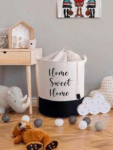 32 X 40 Multicolor Pattern Foldable Knitted Basket, Toy Basket, Laundry Basket, Bathroom Storage Basket, Storage Box - Black and White - View 3