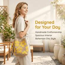 Handmade Crochet Flower Tote Bag, Aesthetic Boho Knit Shoulder Bag Women, Summer Beach Mesh Purse For Vacation Daily Use - A2 - View 7