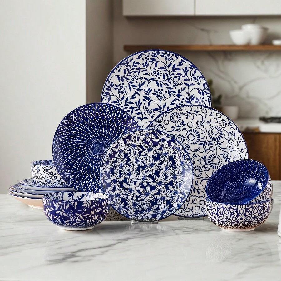 Plates And Bowls Set For 4, 12pcs Dinnerware Sets, Microwave And Dishwasher  Dishes Set, Porcelain Kitchen Set - SELENE-12pcs - View 1