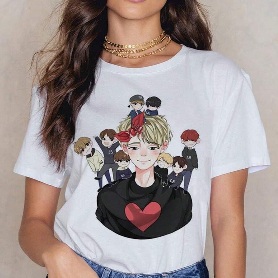 Children White Basic T-Shirt Unisex Boys Bangtan Boys Inspired Short Sleeve Casual Top, B-Ts, B-Ts Shirt, Teen Summer Clothes, Teen Girl Summer Clothe - 白色6 - 查看 1