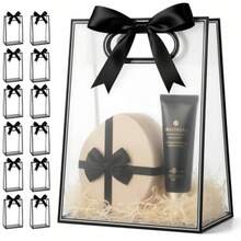 Frosted Clear Gift Bags With Gusset Bottom And Ribbon 15 Pack Semi-Transparent, Reusable Favor Bags In Assorted Sizes, Bulk Pack For Party, Wedding, Birthday, Boutique And Small Business 10.2"X3.2"X7.1", Black, Medium - 黑色/中號 - 查看 1