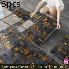 5/10 Pieces Of Glossy Marble-Textured Wall Stickers - Sticky Waterproof Removable Vinyl Stickers, Easy To Peel Off. Luxurious Marble Design, Easy To Install And Clean, Perfect For Bathroom, Kitchen And Living Room Renovations - With Scraper Tools - 5Pcs - 查看 1