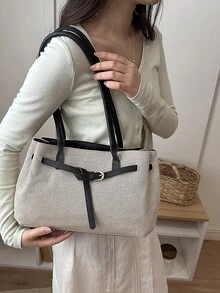 时尚撞色大容量绳扣个性单肩包,多功能优雅通勤女包,适合购物、装钱包、年轻女性、大学生、职场新人及白领人士。也非常适合办公室、大学、工作、商务、通勤、户外活动、旅行和郊游等场合。 - 彩色 - 查看 3