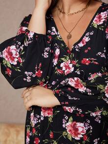 Nuevo vestido Midi estampado negro elegante, ropa de talla grande para mujer, vestido Floral bohemio, vestidos de fiesta de cóctel y graduación a la - Negro - Ver 3